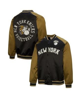 Мужской оливково-черный клатч New York Knicks от Mitchell & Ness, атласный пиджак-реглан на полной застежке