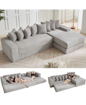 Мебель Streamdale Streamdale Oversize Cloud Couch L-Образный диван-трансформер с напольным спальным местом, Без сборки, 8 подушек, Серый