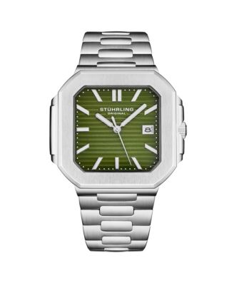 Мужские кварцевые часы Stuhrling Modulus 4064 из матовой стали со встроенным браслетом и квадратным корпусом диаметром 43 мм