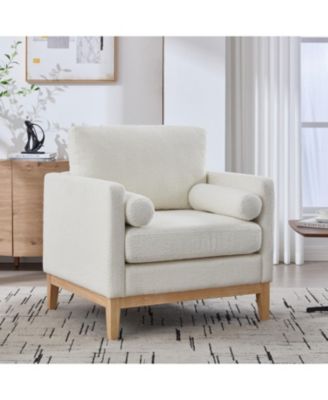 Streamdale Furniture 35,4" Широкий акцентный стул из букле цвета слоновой кости с деревянными ножками