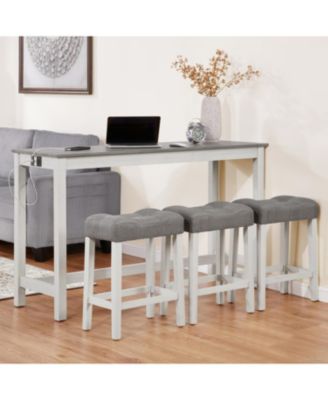 Барный стол Streamdale Furniture с 3 табуретками, электрической розеткой, Белый и серый