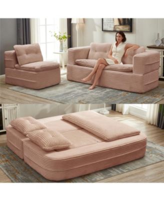Вельветовый секционный диван-кровать Streamdale Furniture с шезлонгом и одеялом
