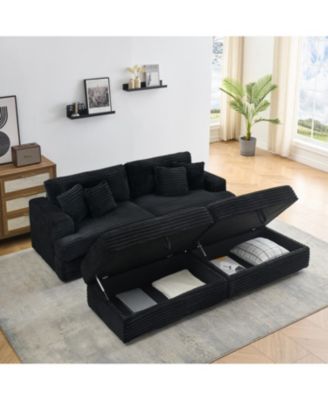 Черный вельветовый диван Streamdale Furniture с ножками для хранения и подушками