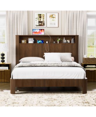 Каркас двуспальной кровати Streamdale Furniture- изголовье для хранения, коричневое с зарядкой