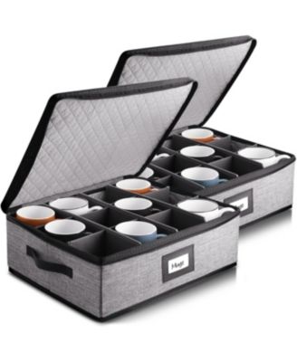 Ящик для хранения кофейных кружек StorageBud, 2 упаковки стеганых и штабелируемых кофейных чашек-органайзера для хранения кофейных чашек на 24 персоны, Ящик для хранения кружек с разделителями