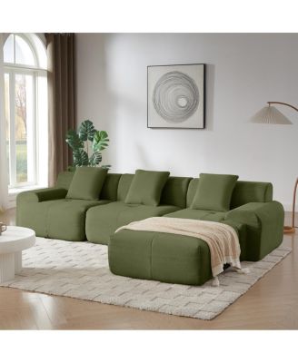 Современный L-образный вельветовый секционный диван Streamdale Furniture с подвижной оттоманкой