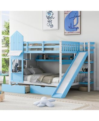 Двухъярусная кровать в стиле замка Streamdale Furniture с 2 выдвижными ящиками, 3 полками и горкой