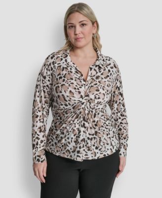 Топ с воротником и длинными рукавами DKNY Plus Size цвета слоновой кости/кремовый