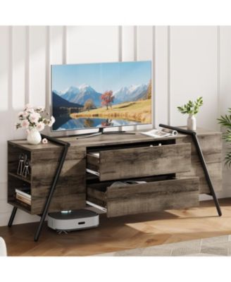 GAOMON Brand 55" Современная подставка для телевизора в фермерском доме, 2 выдвижных ящика, Регулируемые полки, U-образные металлические ножки, Развлекательный центр