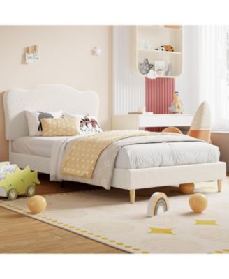 бархатная кровать gaomon Twin Kids с изголовьем в виде гребешка, мягкая платформа, Деревянные рейки, Белый