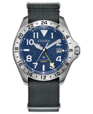 Мужские часы Citizen Promaster Land Tough GMT с темно-синим нейлоновым ремешком, 39,5 мм