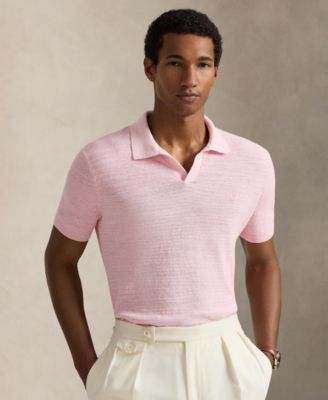 Мужской текстурированный свитер-поло Polo Ralph Lauren с коротким рукавом розового цвета