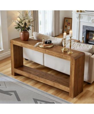 Консольный столик из массива дерева Tribesigns с местом для хранения, 63-дюймовый столик для прихожей в фермерском доме, 2-ярусная узкая диванная консоль за диваном