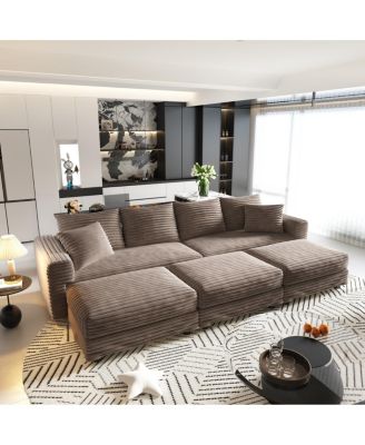 Streamdale Furniture 102" Плюшевый вельветовый 4-местный диван с подвижной оттоманкой