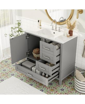 Туалетный столик Sillysis с керамической раковиной, массивной сосновой рамой, выдвижными ящиками и дверцей мягкого закрывания для небольших помещений