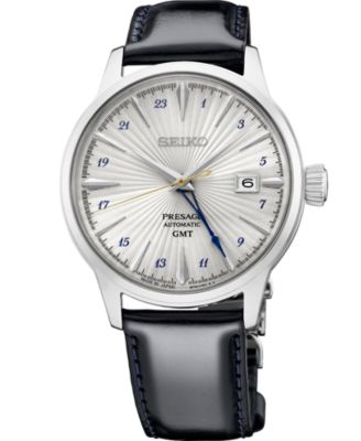 Мужские часы Seiko Presage GMT 40,5 мм с черным кожаным ремешком