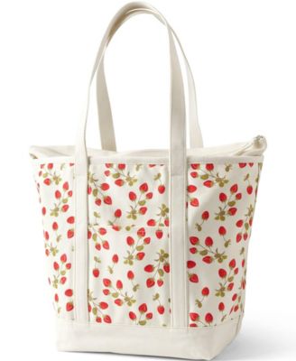 Холщовая сумка-тотализатор Lands' End с крупным принтом и 5 карманами на молнии с длинной ручкой сверху