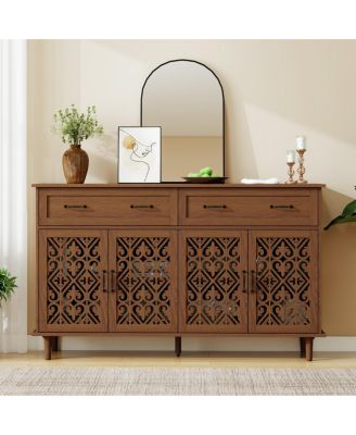 Винтажный буфет Streamdale Furniture, дверцы с ручной резьбой, 2 выдвижных ящика, 4 дверцы коричневого цвета