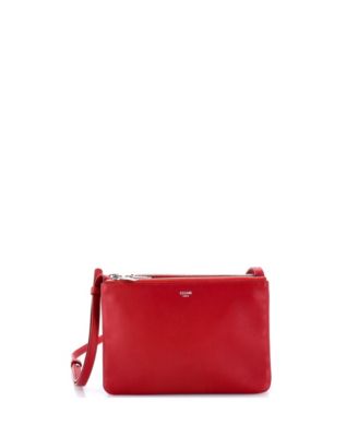 Бывшая в употреблении сумка Celine Small Trio через плечо из красной кожи