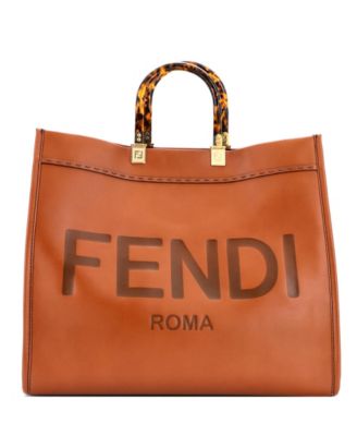 Большая сумка-шоппер Fendi Sunshine, бывшая в употреблении, кожаная коричневая