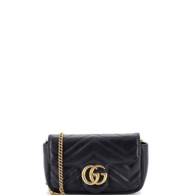 Бывшая в употреблении сумка Gucci Super Mini GG Marmont с клапаном из натуральной кожи черного цвета