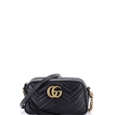 Бывшая в употреблении маленькая сумка через плечо Gucci GG Marmont из натуральной кожи черного цвета