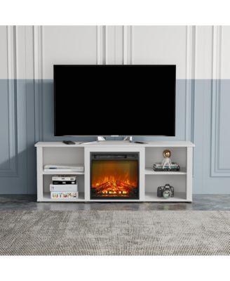 Современная каминная подставка HOMLUX для телевизоров до 65 дюймов с электрическим камином мощностью 1400 Вт белого цвета