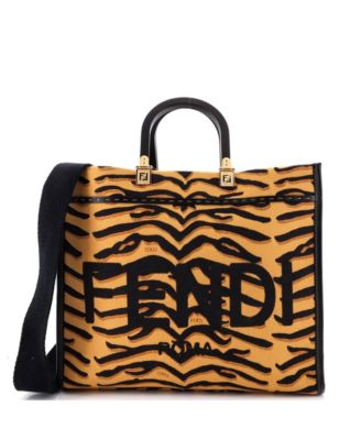 Подержанная сумка-шоппер Fendi Medium Sunshine Shopper Tote из холста с принтом коричневого цвета