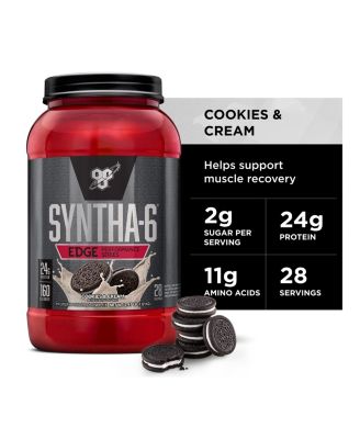 Протеиновый порошок BSN SYNTHA-6 Edge, содержащий гидролизованную сыворотку, мицеллярный казеин, изолят молочного белка, с низким содержанием сахара, 24 г белка, Печенье со сливками, 28 порций без красителя.