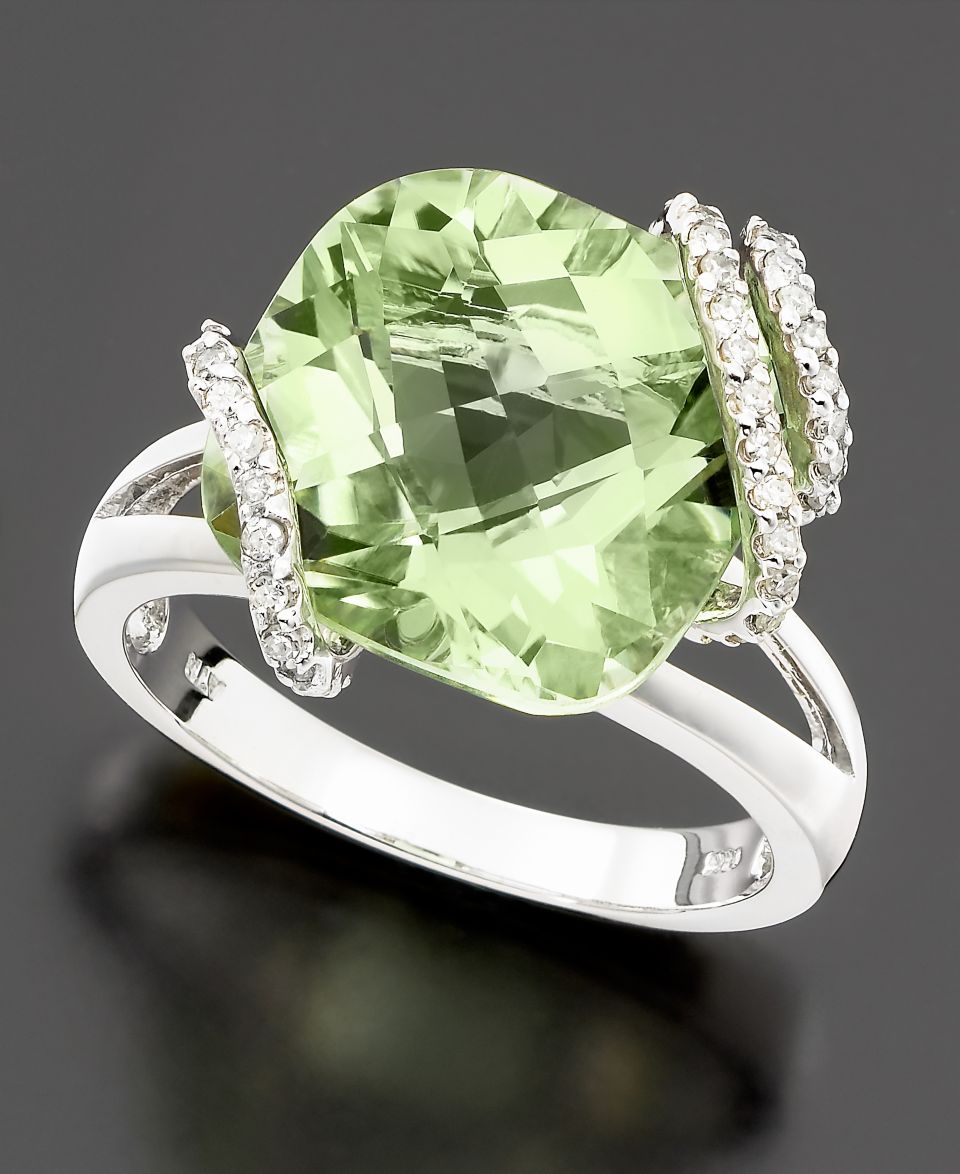 14k White Gold Ring, Green Quartz (7 1/2 ct. t.w.) and Diamond (1/6 ct