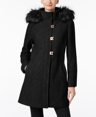 grey wool coat with fur hood