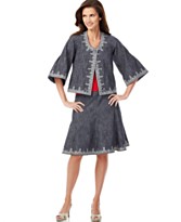 O Oscar Embroidered Bell-Sleeve Trapeze Jacket & Skirt