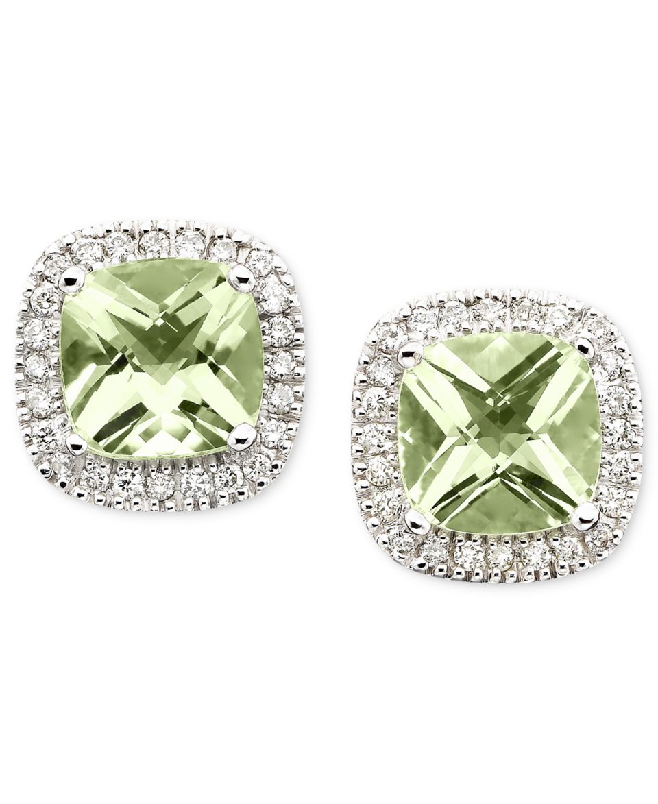 14k White Gold Earrings, Green Quartz (2 1/5 ct. t.w.) and Diamond (1