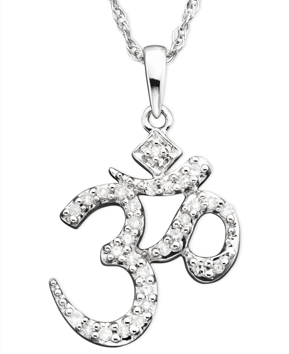 Diamond Necklace, 10k White Gold Diamond OM Pendant (1/8 ct. t.w.)   Necklaces   Jewelry & Watches
