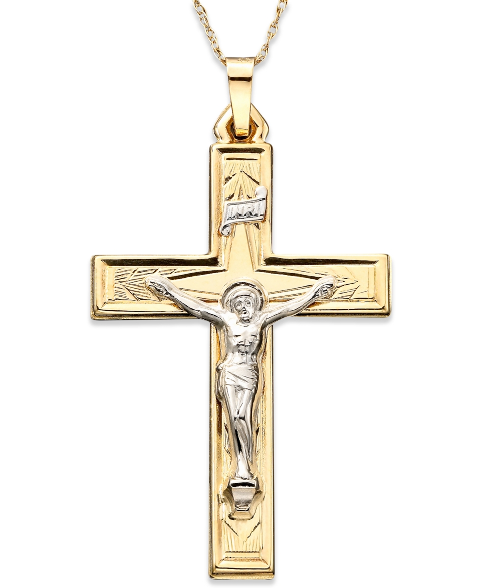 14k Gold Two Tone Large Crucifix Pendant   Necklaces   Jewelry & Watches