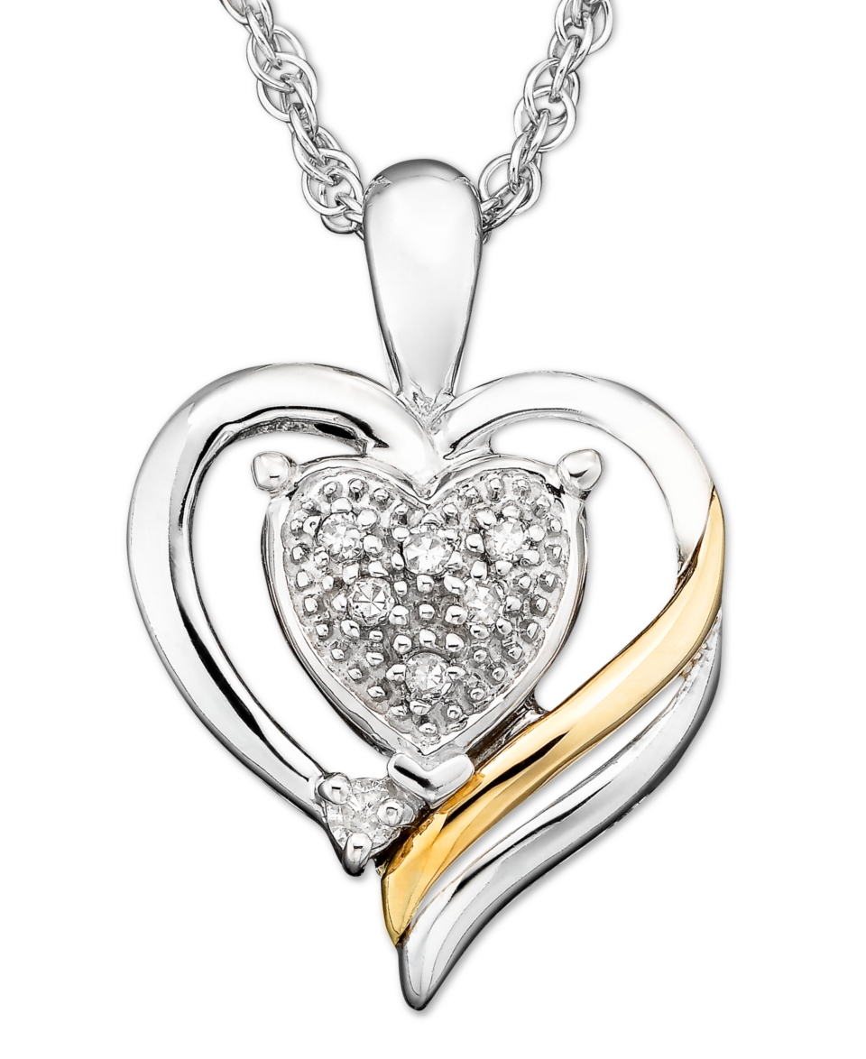 14k Gold and Sterling Silver Pendant, Diamond Accent Heart   Necklaces