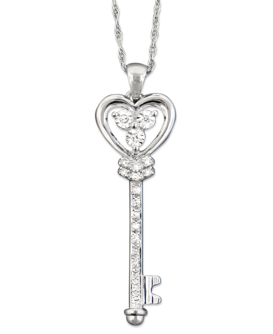 , 14k White Gold Diamond Heart Key Pendant (1/10 ct. t.w.)  