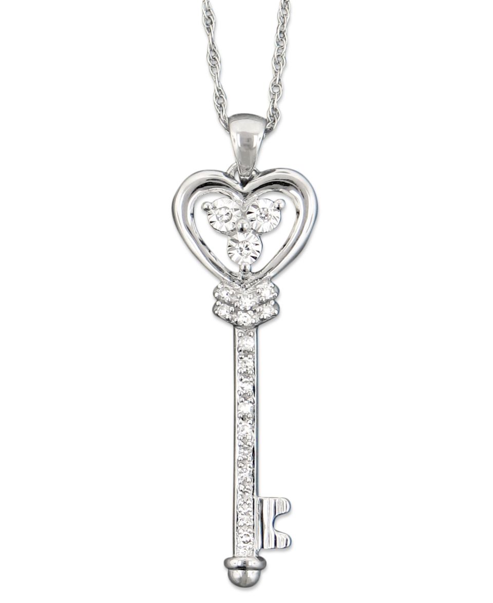 Diamond Necklace, 14k White Gold Diamond Heart Key Pendant (1/10 ct. t