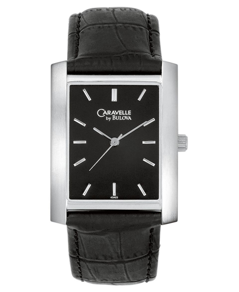 Caravelle by Bulova Watch, Mens Black Leather Strap 43A03
