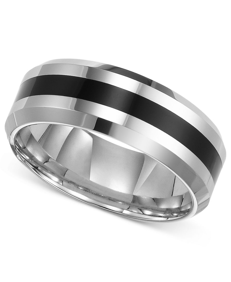 Triton Mens Titanium Ring, Black Silver Tone Wedding Band   Rings