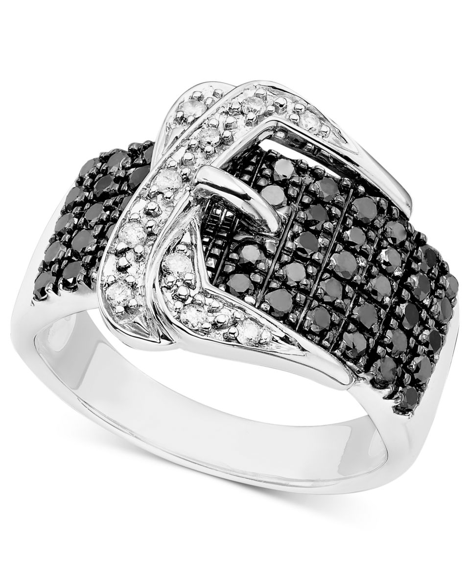 Sterling Silver Ring, Black and White Diamond Heart Buckle Ring (3/4 ct. t.w.)   Rings   Jewelry & Watches