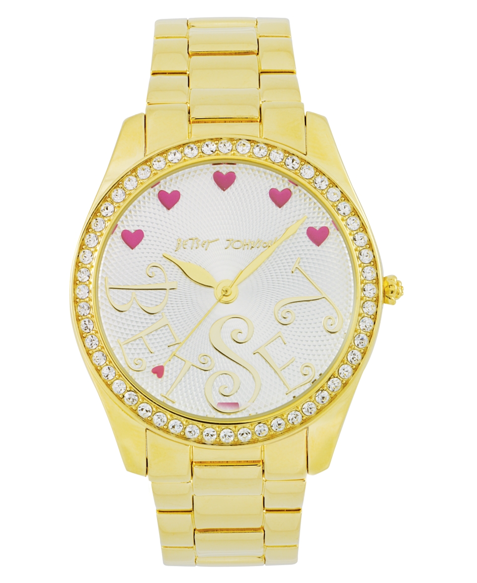 Betsey Johnson Watch, Womens Crystal Bezel Goldtone Bracelet BJ4213 