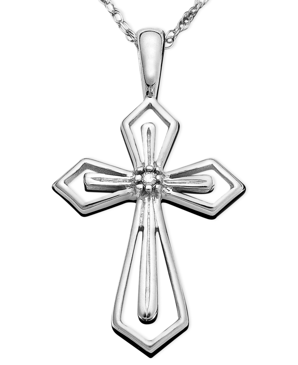 14k White Gold Pendant, Diamond Accent Cross   Necklaces   Jewelry & Watches