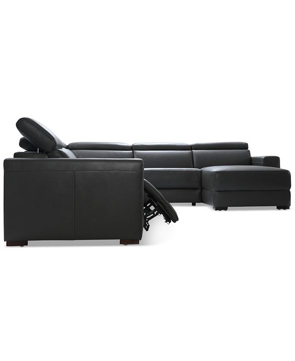 Furniture Nevio 5pc Leather Sectional Sofa with Chaise, 2 Power