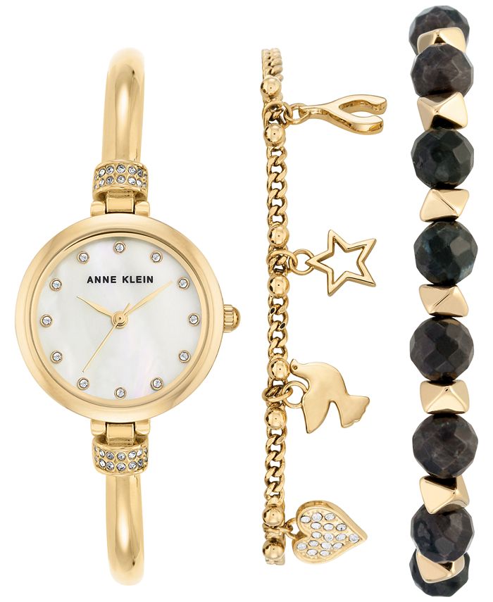 Anne Klein Women's Gold-Tone Bangle Bracelet Watch & Bracelets Set 26mm AK-2840LBDT & Reviews