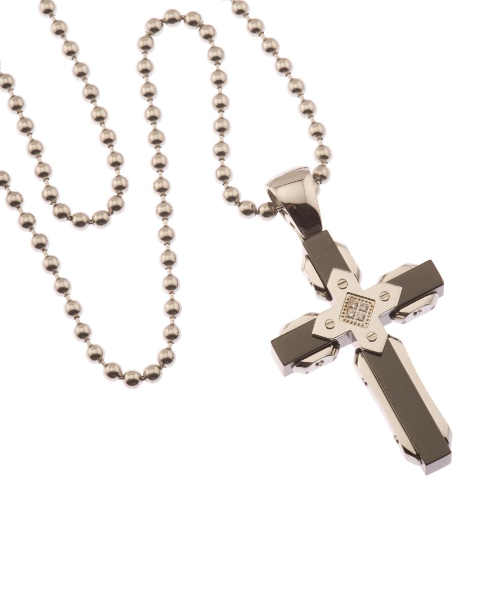 Simmons Jewelry Co. Necklace, Mens Black Stainless Steel Diamond Accent Cross Pendant   Necklaces   Jewelry & Watches
