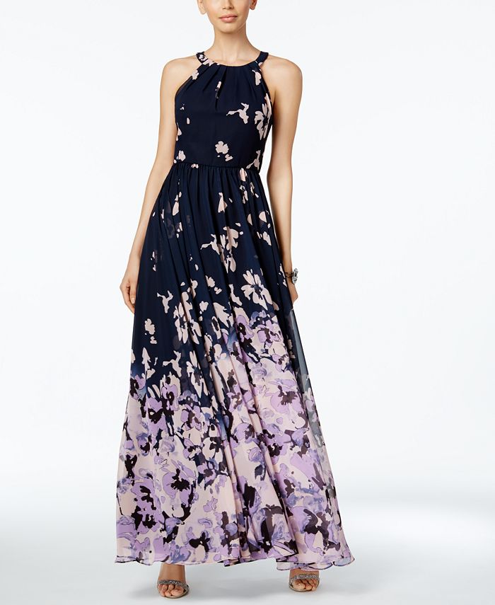 Betsy & Adam Printed Halter Gown & Reviews - Dresses - Women - Macy's
