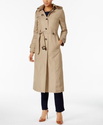 london fog hooded belted maxi trench coat