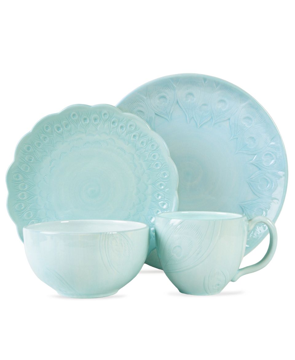 222 Fifth Dinnerware, Eliza Teal 16 Piece Set   Casual Dinnerware