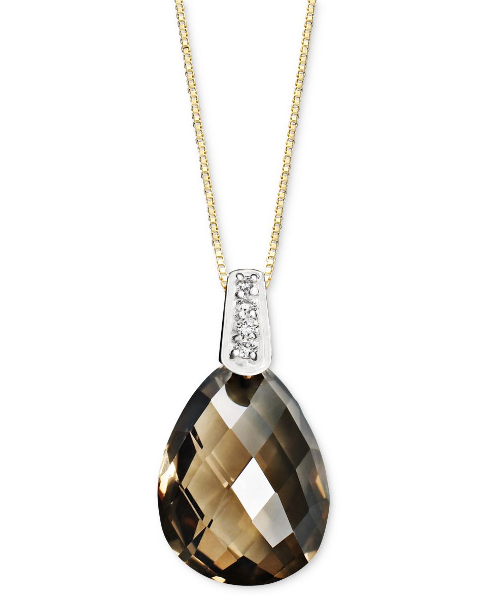 14k Gold Necklace, Smokey Quartz (4 3/4 ct. t.w.) and Diamond Accent